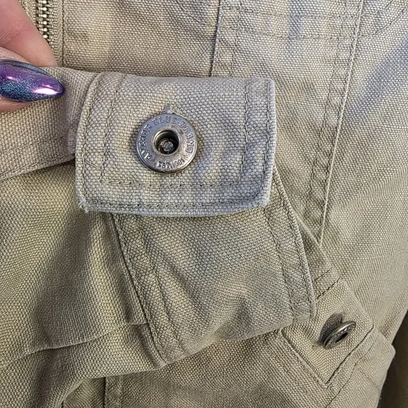 Vintage Anchor Blue Faux Fur Collar Canvas Jacket M Satin‎ Lined Cropped Y2K - Picture 5 of 9